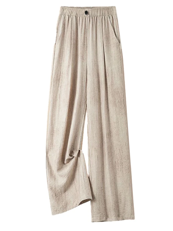 الحرير الجليد بنطال ذو قصة أرجل واسعة مصبوغ فضفاض المرأة عادية عالية الخصر مستقيم قطع تسع نقاط ثنى فضفاضة تناسب بنطلون الصيف Faion #5