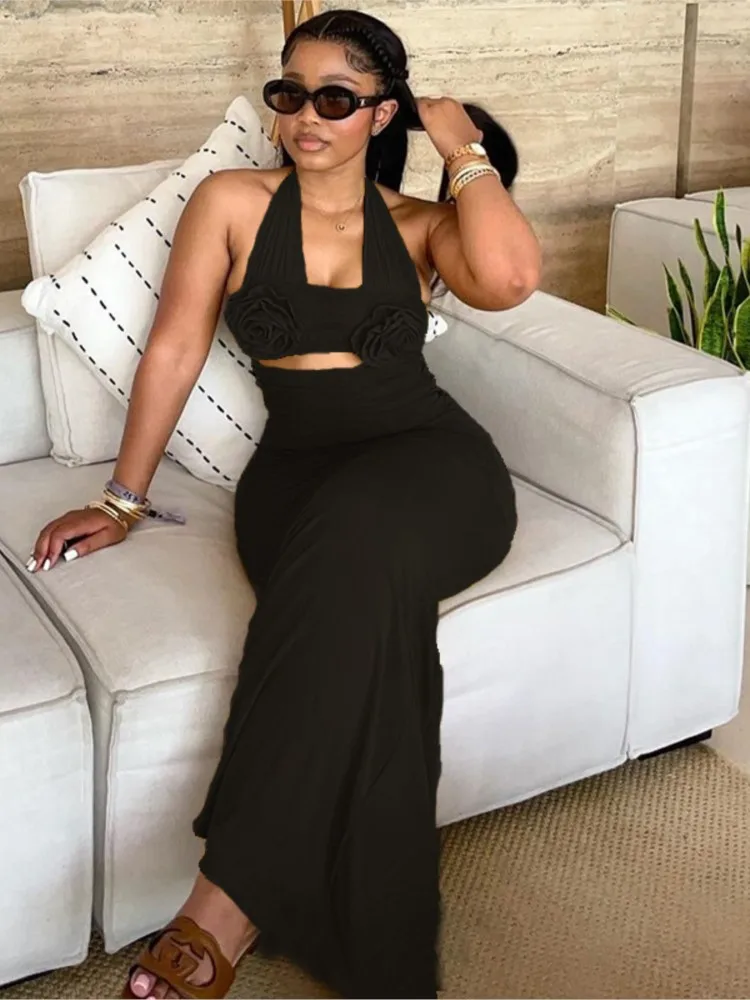 러치드 롱 드레스 여성 2025 가을 겨울 트렌드 민소매 홀로우 아웃 헴 미드나잇 클럽웨어 파티 맥시 바디콘 드레스