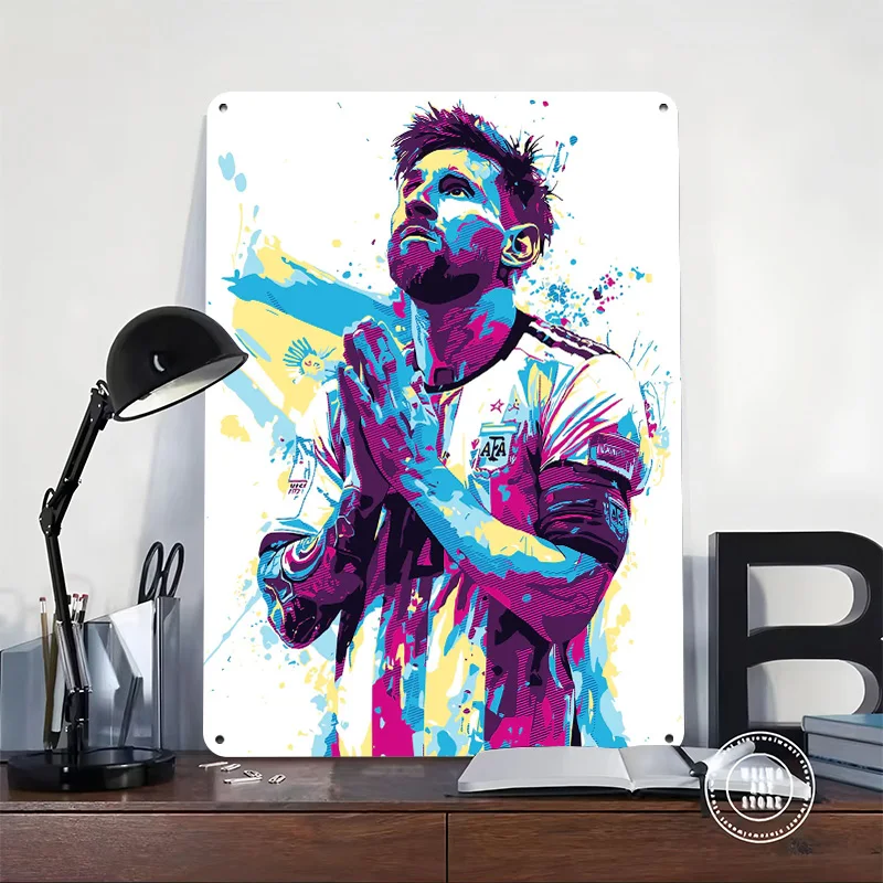 Lionel Messi Pop Art Illustration Personalized 3D Textured Metal Poster Wall Art Vintage Tin Signs for Article Decoration Gaming