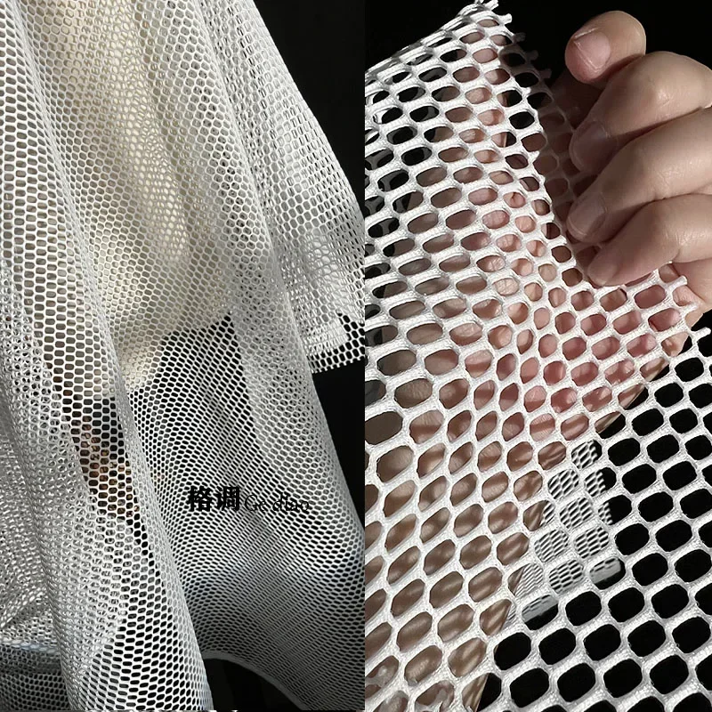 Thick Mesh Large Grid Fabric Black White Hollowed Out Clothing Designer Cloth Apparel for Diy Sewing Polyester Material