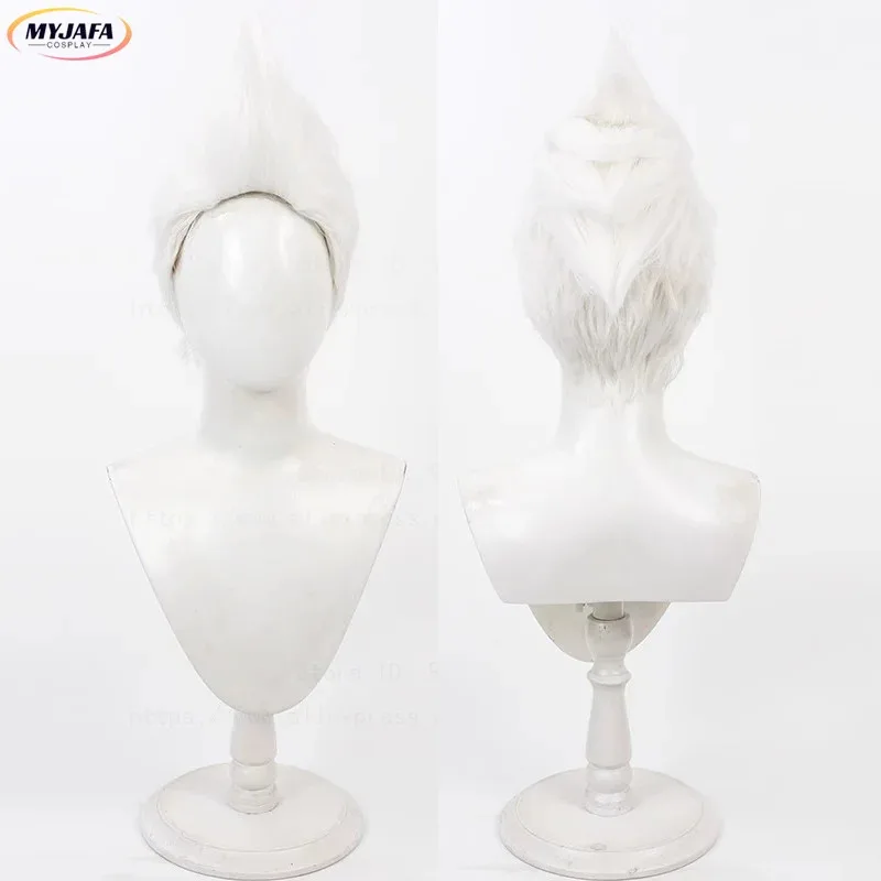 Lol arcane ekko peruca cosplay o menino que quebrou tempo curto branco vara até resistente ao calor perucas de cabelo sintético anime + touca peruca
