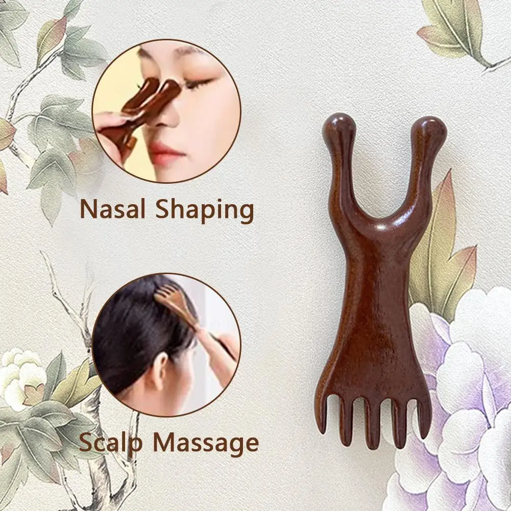 Six-Claw Head Meridian Massage Comb Anti-static Natural Wooden Wide Tooth Gua Sha Tool Scratcher Spa Promote Blood Circulation