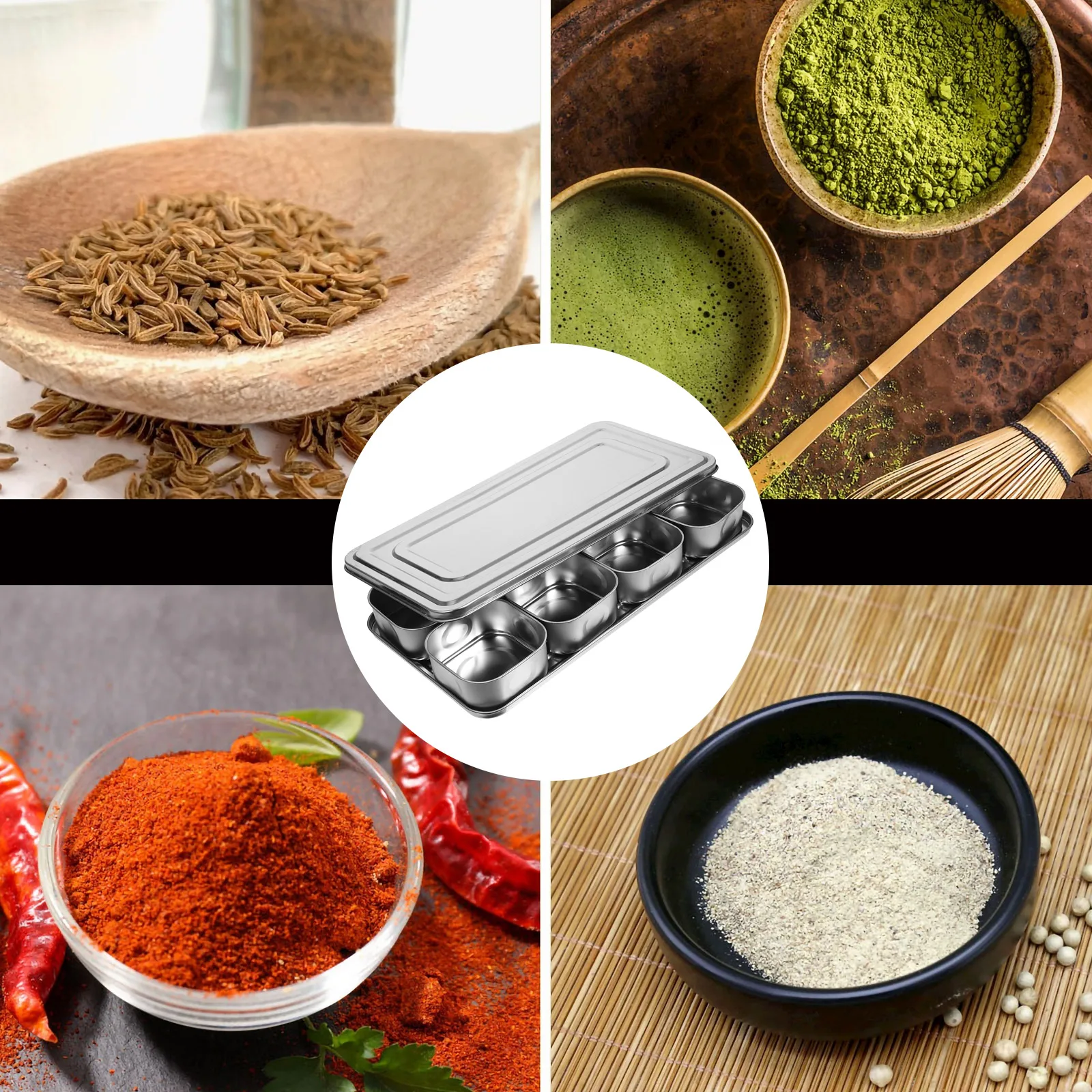 

Seasoning Box with Lid Convenient Spice Container Cover Compartment Kitchen Jars