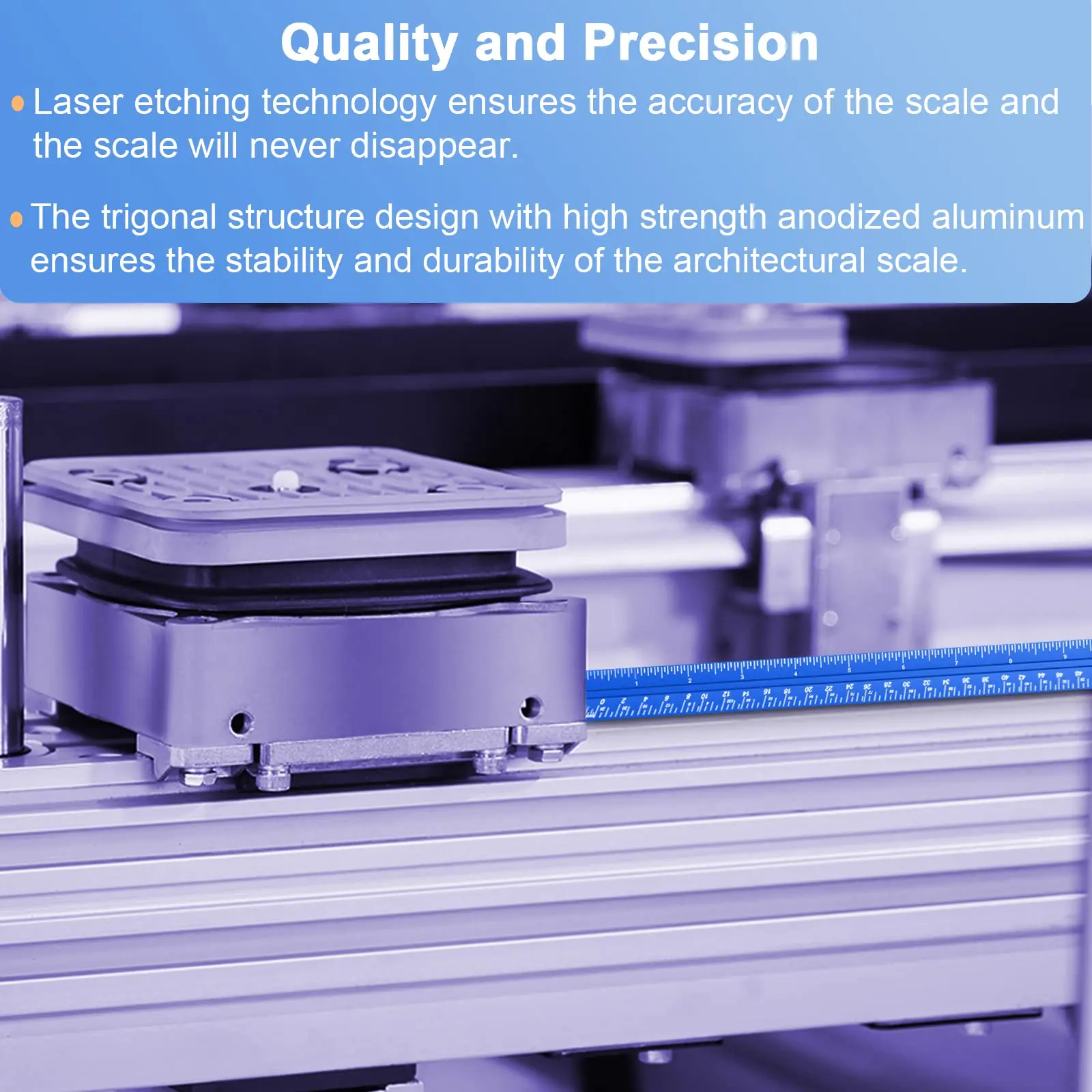 Architectural Scale Ruler, 12'' Imperial Architect Scale, Engineer Scale Ruler for Blueprints, Aluminum Triangle Drafting Ruler