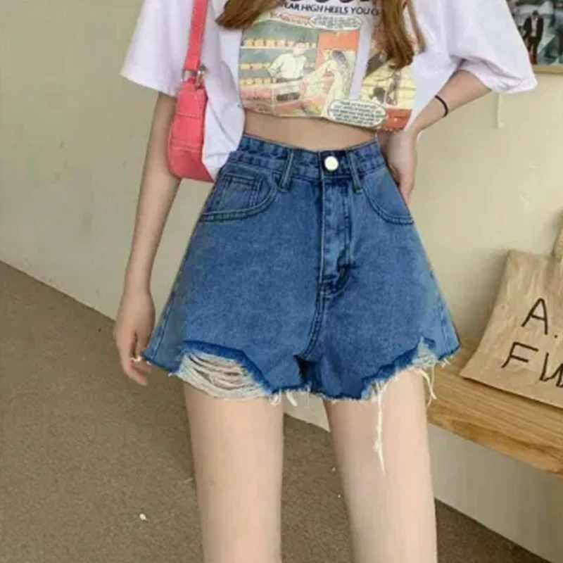 

2024 Casual High Waist Denim Shorts Women Summer Tassel Hole Ripped jeans Short Women's Clothing