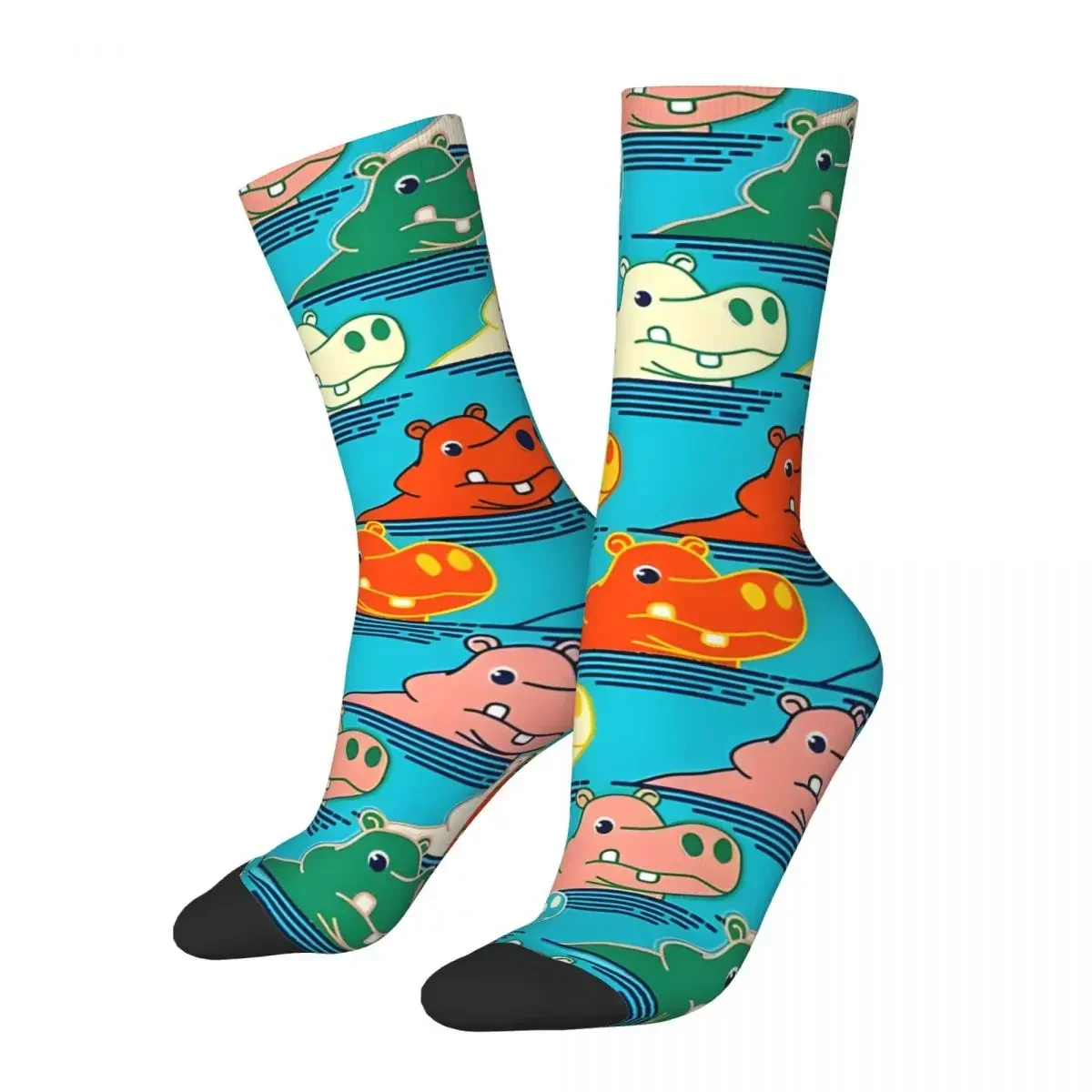 

Happy Hippo Family - Retro Animal Pattern Men's Socks Retro Harajuku Street Style Novelty Seamless Crew Sock