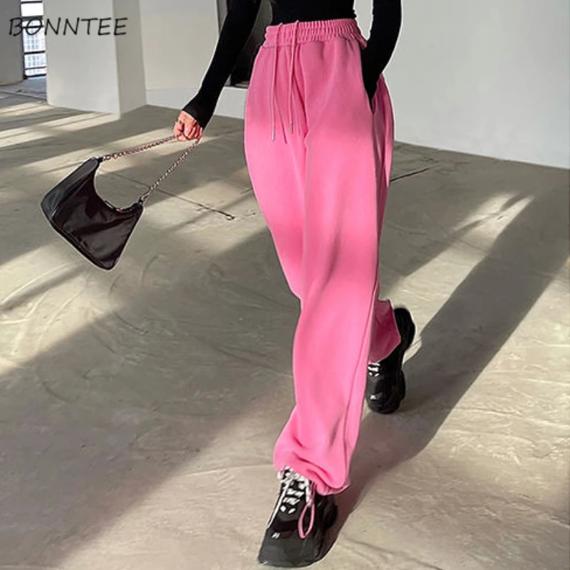 

Pants Woman Wide Leg Drawstring High Waist Loose Harajuku European Style Solid Pockets Spring New Fashion Chic Retro All-match