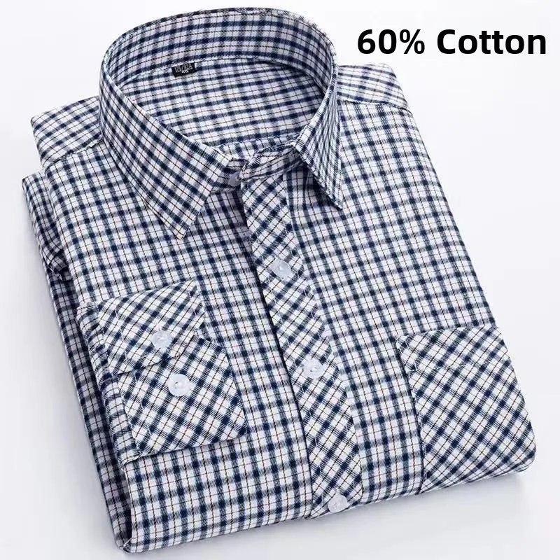 

Men's Loose Fit Long Sleeve Shirt Anti-Wrinkle Business Dad Style Plaid Shirt No Ironing Required Autumn Fashion Thickened Fl...
