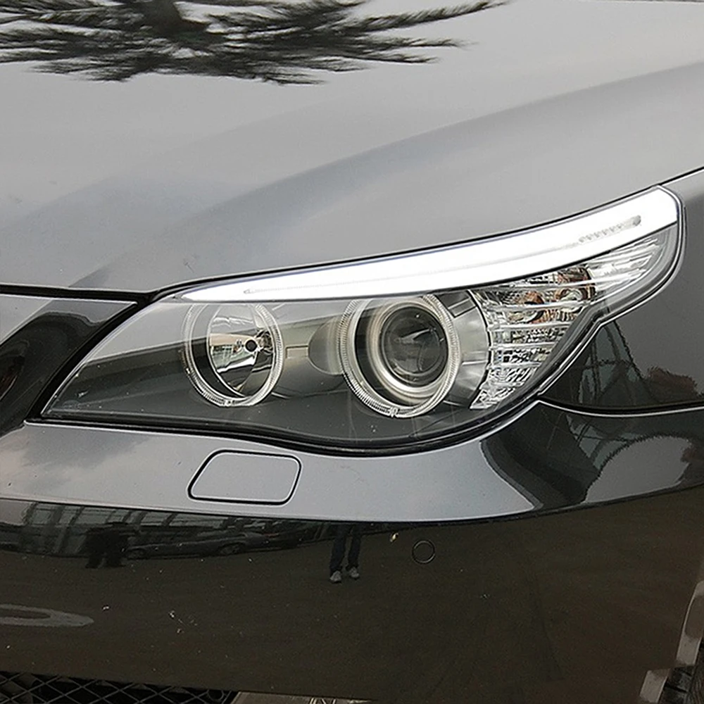 For BMW 5 Series E60 E61 2004-2010 (With eyebrow light) Front Headlight Cover Transparent Lampshade Lamp Shell Masks Plexiglass