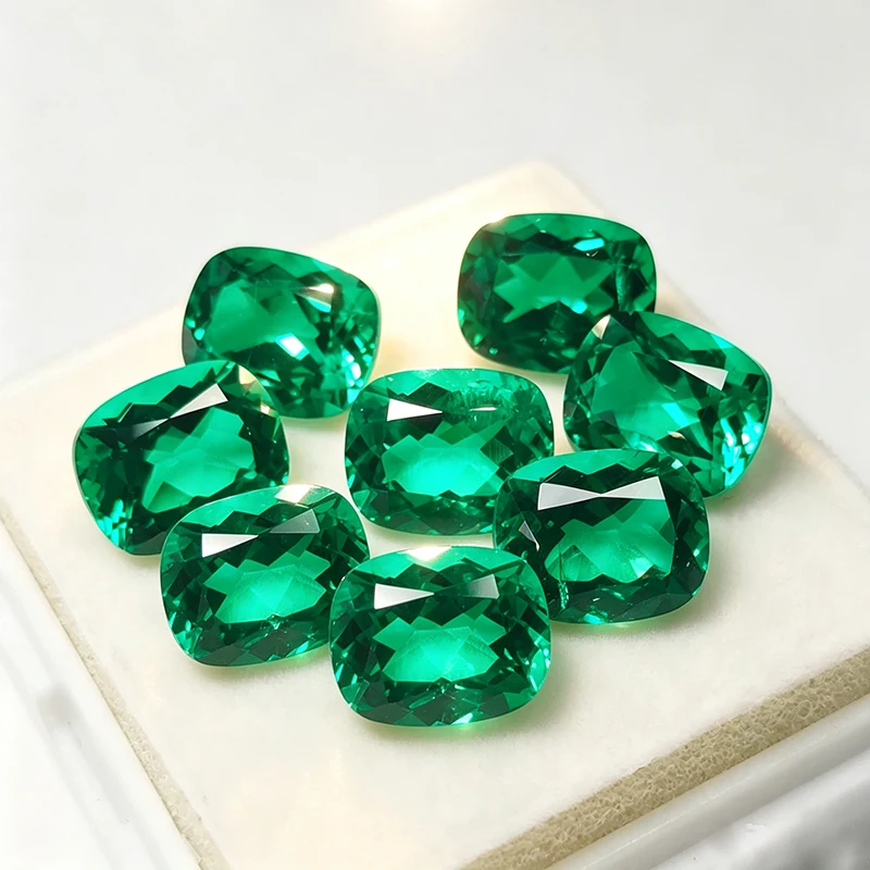 Lab Grown Columbian Emerald L-Cushion Cut Synthetic Stone Hand-cut AGL Certified for DIY Jewelry