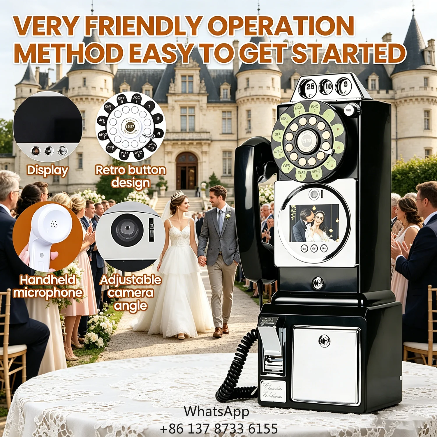 

Luxury Fashionable Antique Telephone Video Guest Book Wedding Audio Message Recorder 32GB Memory Phone Party Birthday