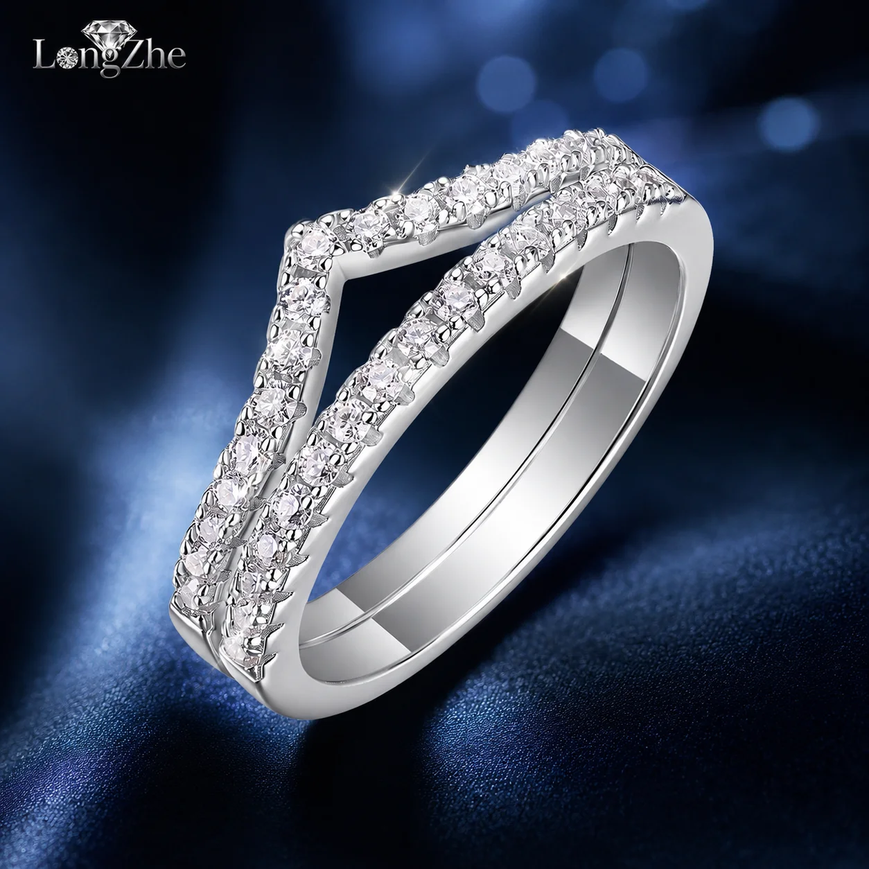 Moissanite Bridal Ring Set for Women S925 Sterling Silver 2-Piece Chevron Stackable Wedding Band D Color VVS1 Fine Jewelry