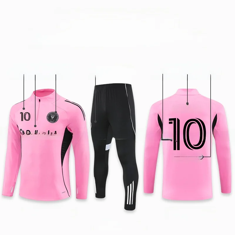 طقم تدريب كرة القدم بأكمام طويلة لموسم الخريف والشتاء في ميامي، زي رياضي للرجال والأطفال، زي كرة قدم للكبار والأطفال برقم ميس... #1