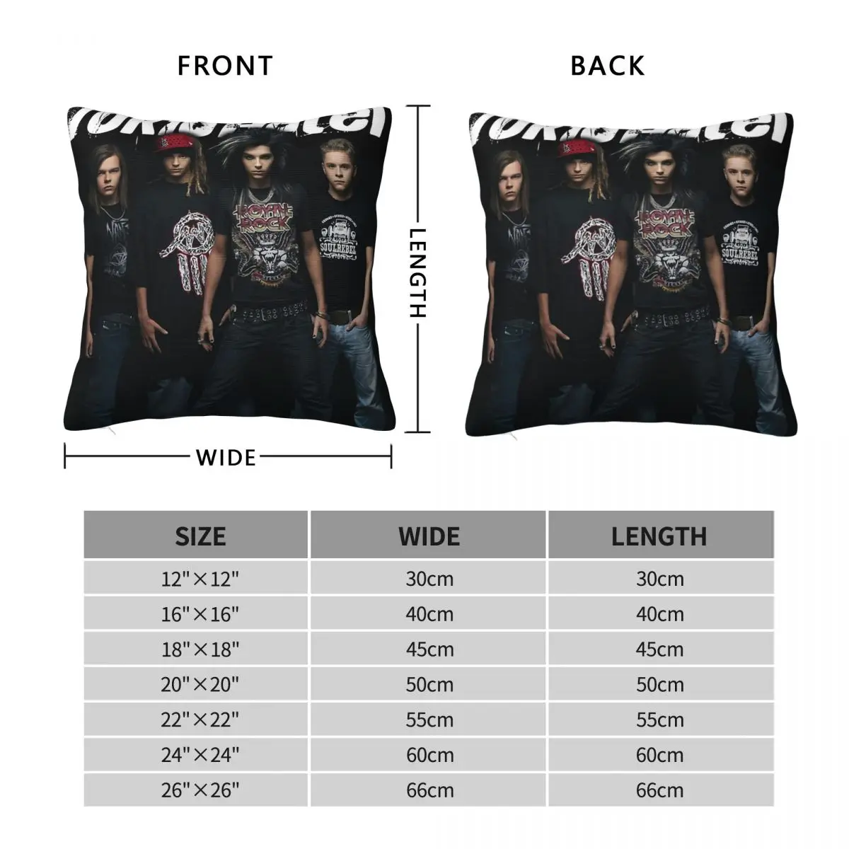 Tokio Hotel German Music Pillowcase Polyester Linen Velvet Printed Zip Decor Bed Cushion Cover 45x45