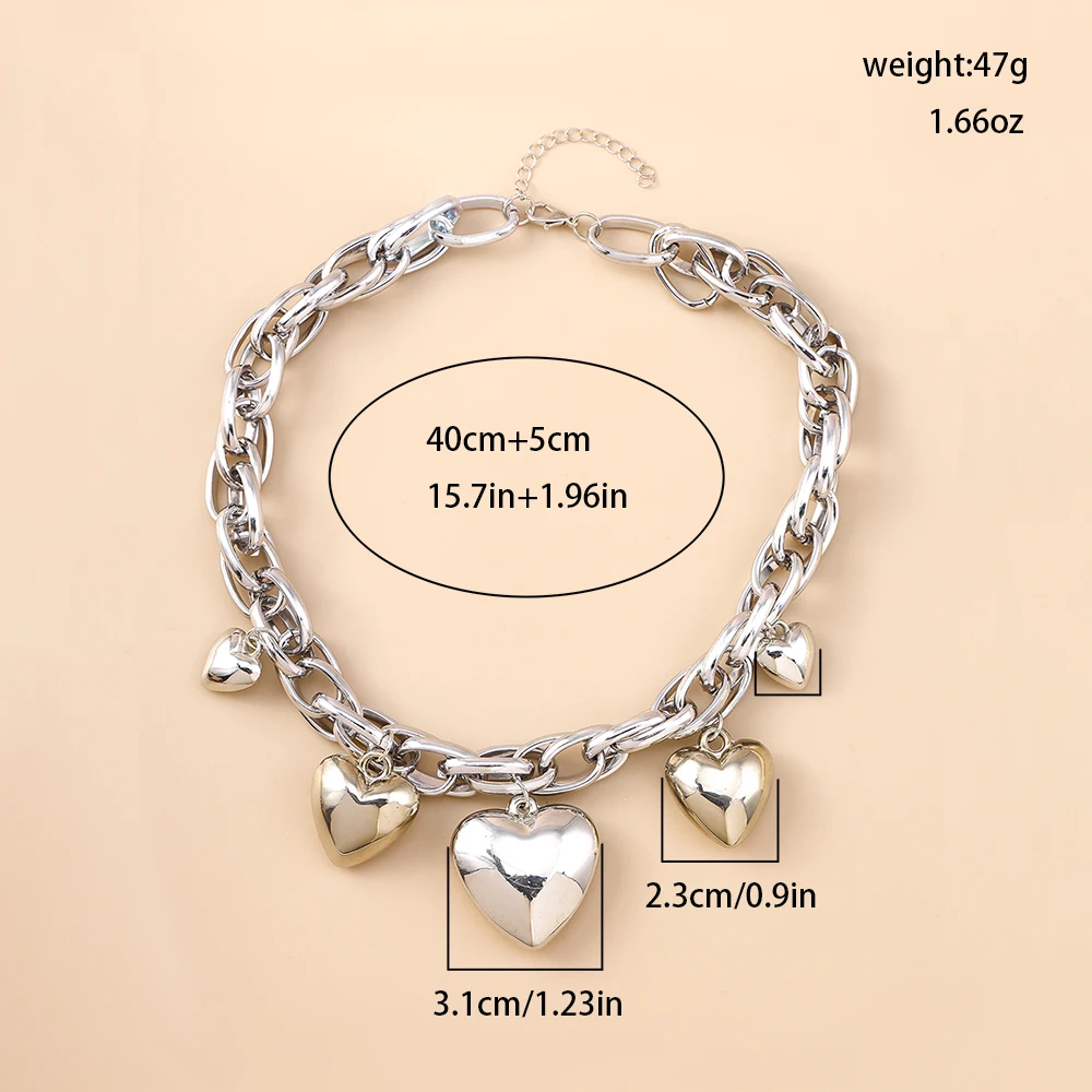 Punk-Halskette mit großem Herzanhänger, Zinklegierung, Choker für Damen, modische Halskette in Silberfarbe, Accessoires, Geburtstagsgeschenke – Detail 1