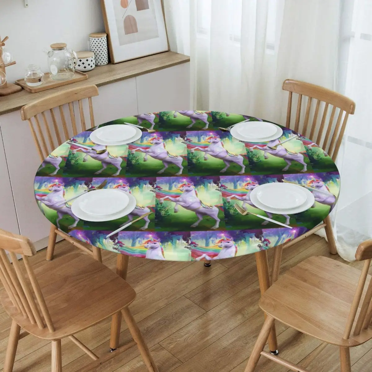 Unicorn Academy Waterproof Round Tablecloth Oilproof Table Cloth for Kitchen Events Dining Table Cover