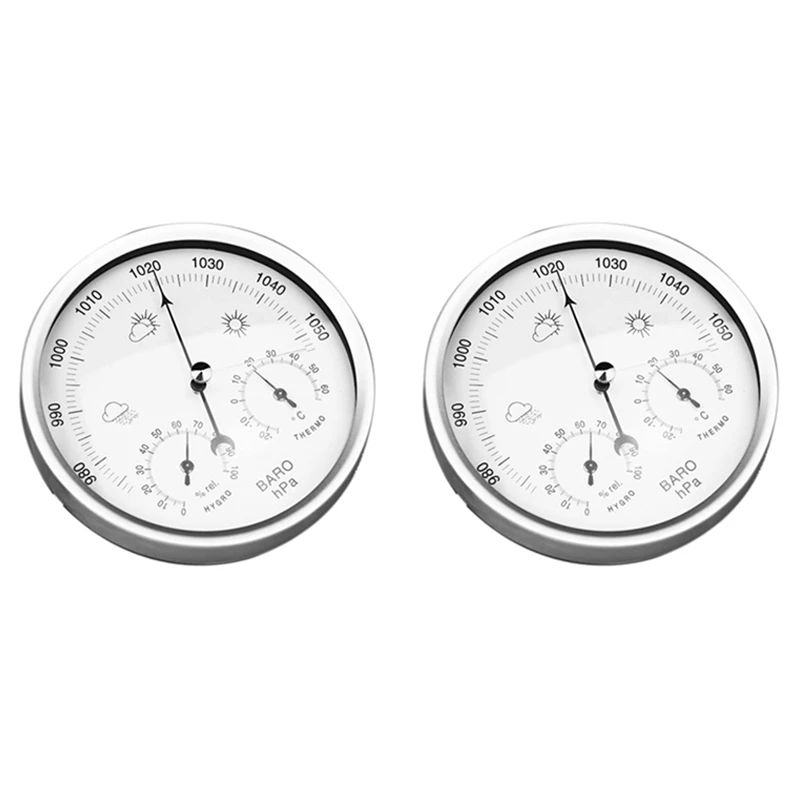 

2X Digital Indoor Hygrometer Portable 3 In 1 Wall Hanging Weather Thermometer Barometer Hygrometer 132MM(White,One Size)