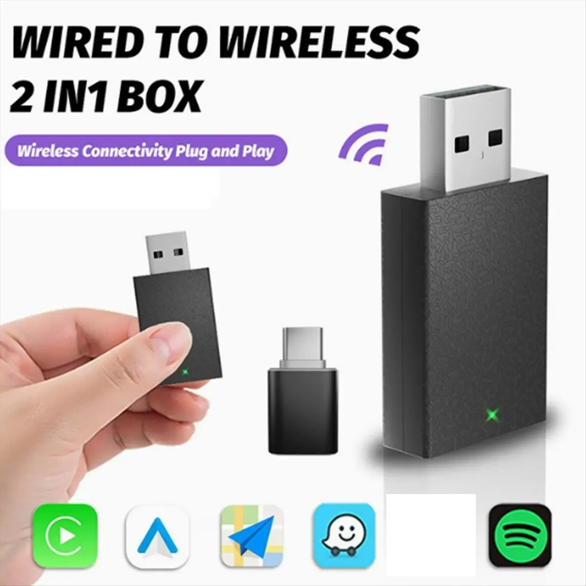 محول CarPlay Dongel اللاسلكي الصغير للسيارة، صندوق أوتوماتيكي ذكي يعمل بنظام Android سلكي إلى لاسلكي 2 في 1 #3