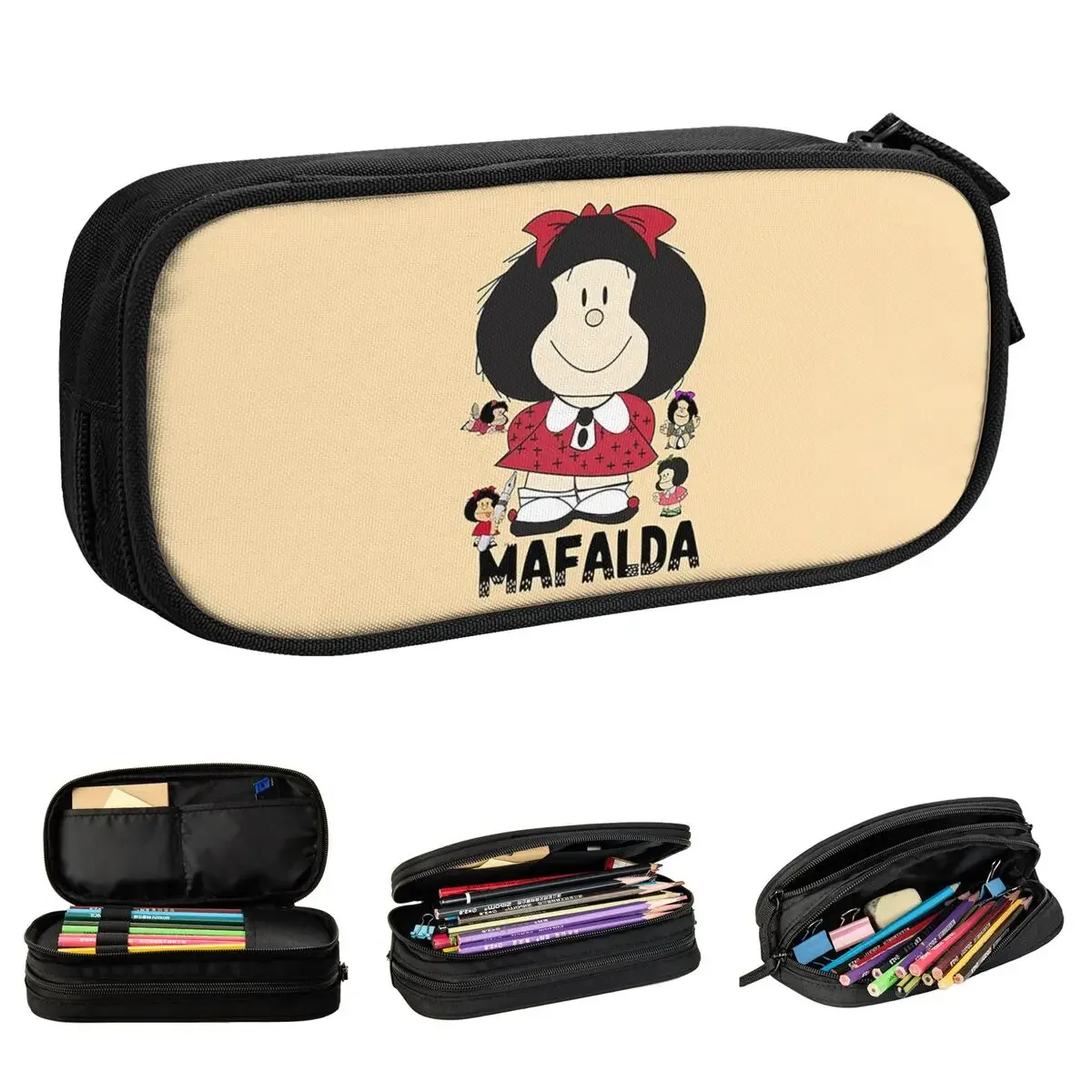 

Cute Mafalda Quino Comics Cartoon Pencil Case Humor Cartoon Pencil Pouch Pen Box Kids Bag Students School Gifts Stationery