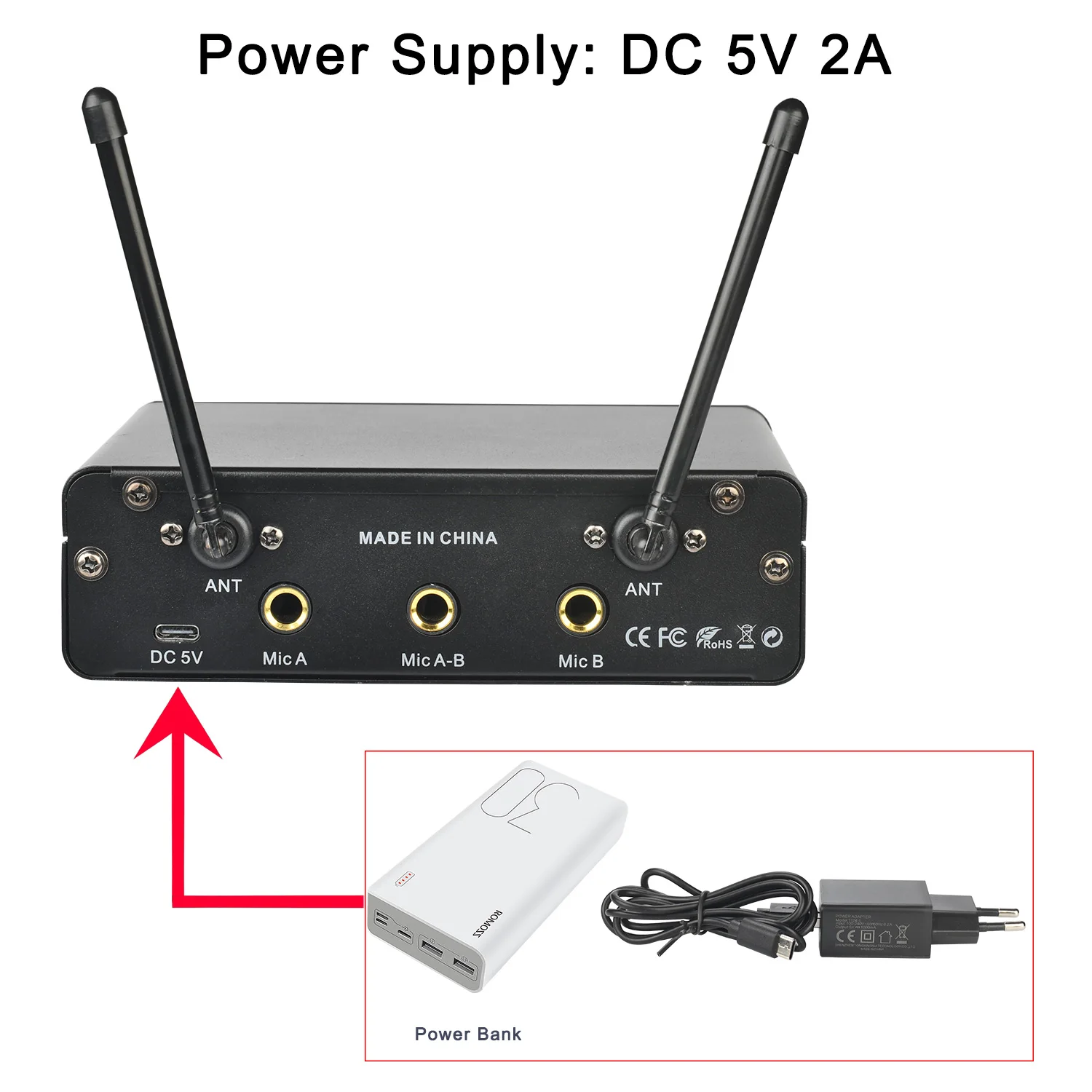 FREEBOSS FB-UW02 2 Cầm Tay Băng Tần UHF Điều Chỉnh Tần Số Micro DC5V2A Công Suất 6.3Mm Cắm Năng Động Micro Cpule Echo Delay