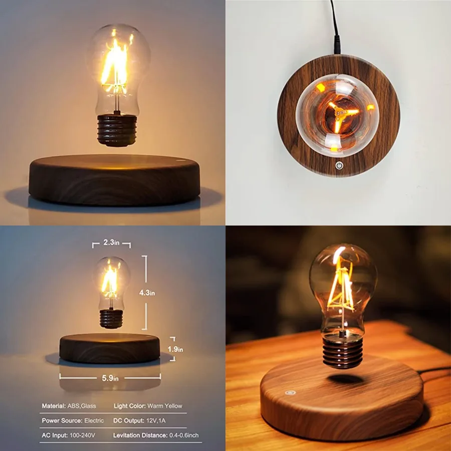 Levitating Bulb Lamp Magnetic Floating LED Light Desk Lamp Table lamp Night Light, 360 Degree Automatic Rotating Light for Uniq