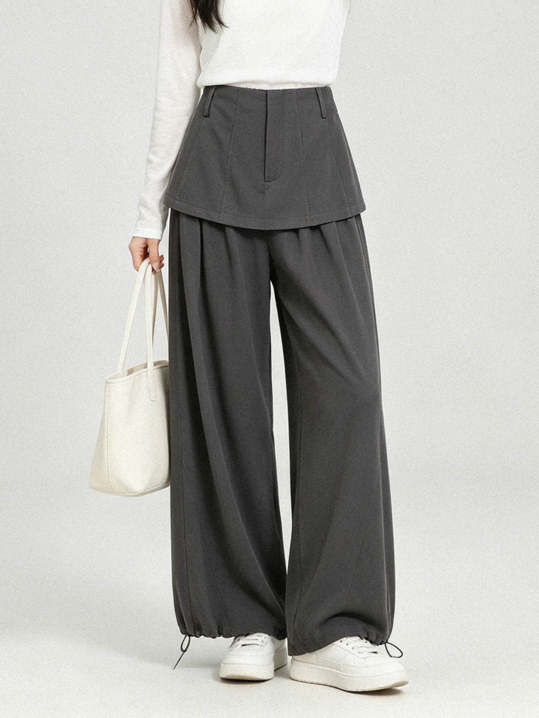 Fall New Style Pure Color Simple Match Commute Korean Version Casual Pants Skin-friendly Long Pants Women Fake Two-Piece