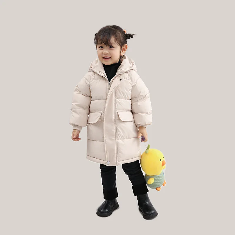 

Children's down and cotton jacket, boys' medium to long thick cotton jacket, girls' Korean version down jacket, baby hooded soli