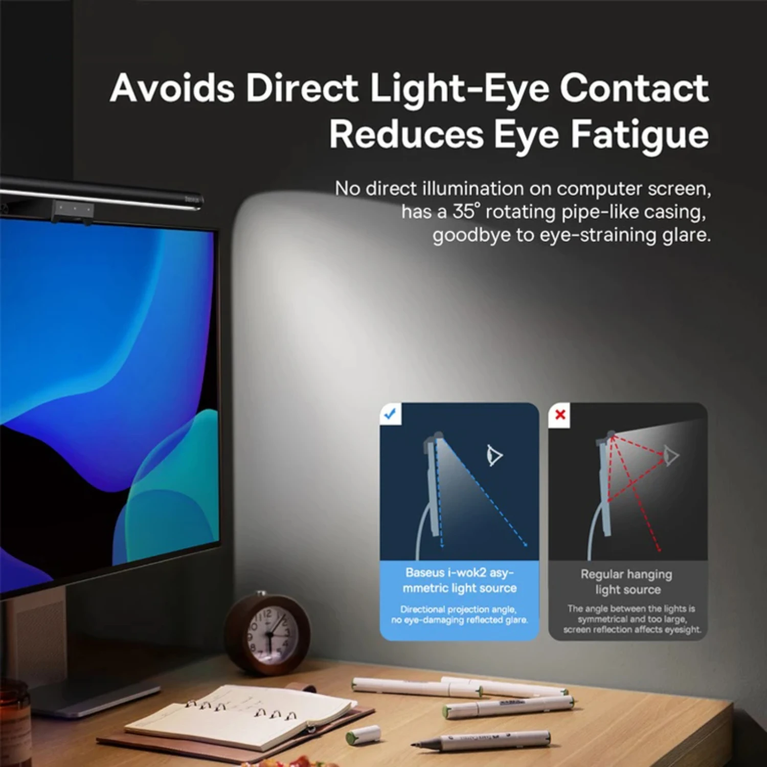 Stylish, modern and sleek black LED desk lamp with enhanced ultimate eye protection and adjustable LCD monitor light, perfect fo