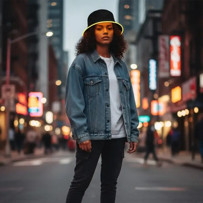 قبعة صياد مضيئة بإضاءة LED للحماية من الشمس خفيفة الوزن وقابلة للتعديل لحفلات الهالوين والأنشطة الخارجية Y08E #5