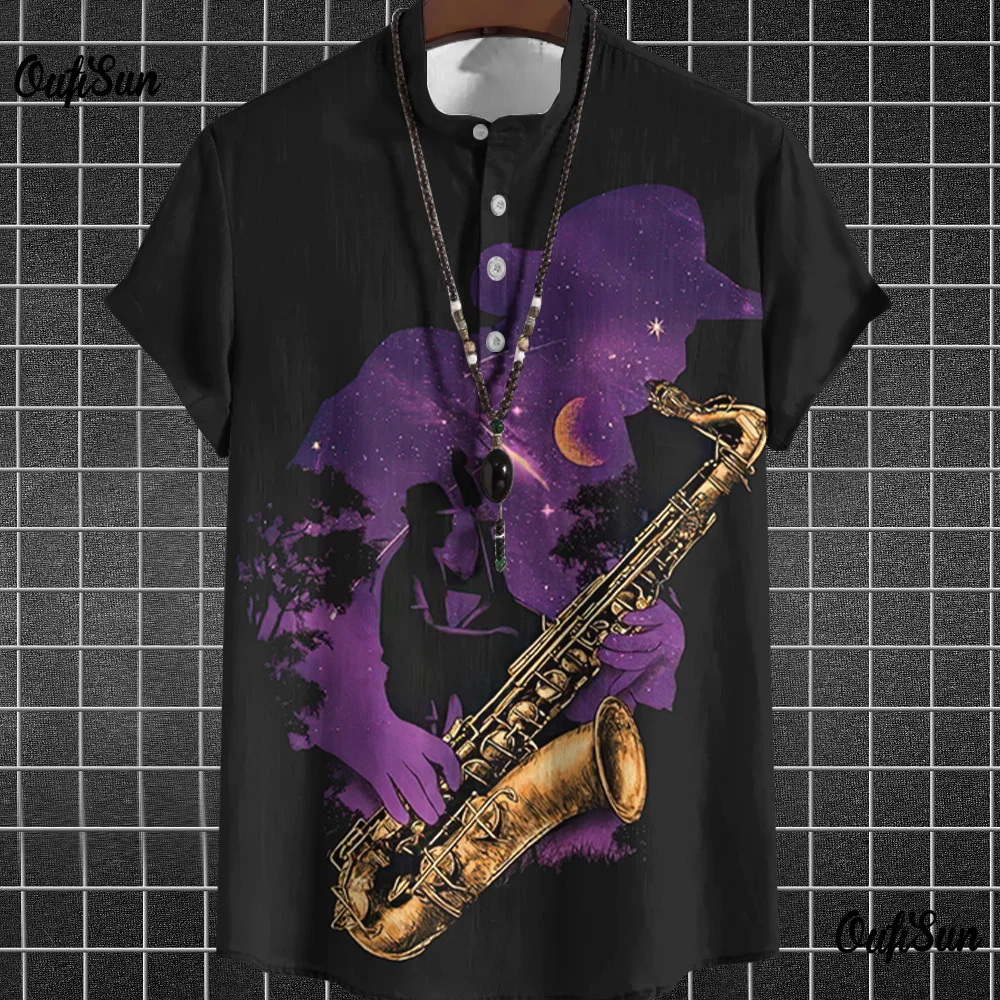 Vintage Shirts For Mens Music Shirts Retro Saxophone Graphic Clothing Summer Oversized Short Sleeve Tops Street Men\'s Shirt Tees