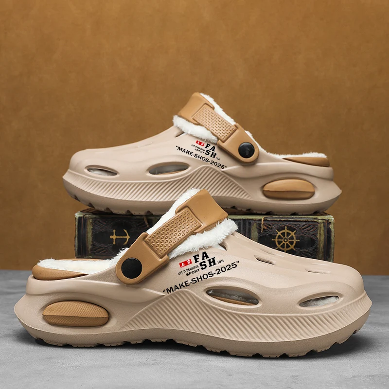 Winter Garden Clogs Men and Women Warm Slippers Plush Fur Sandals Fur Slides Concise Home Cotton Shoes Outdoor Man Fluffy Slides