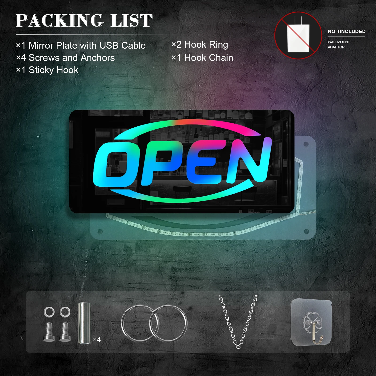 Open Neon Sign RGB Remote Control Mirror LED Backlight Luminous Wall Sign Lamp Cool Store Salon Bar Coffee Room Interior Decor