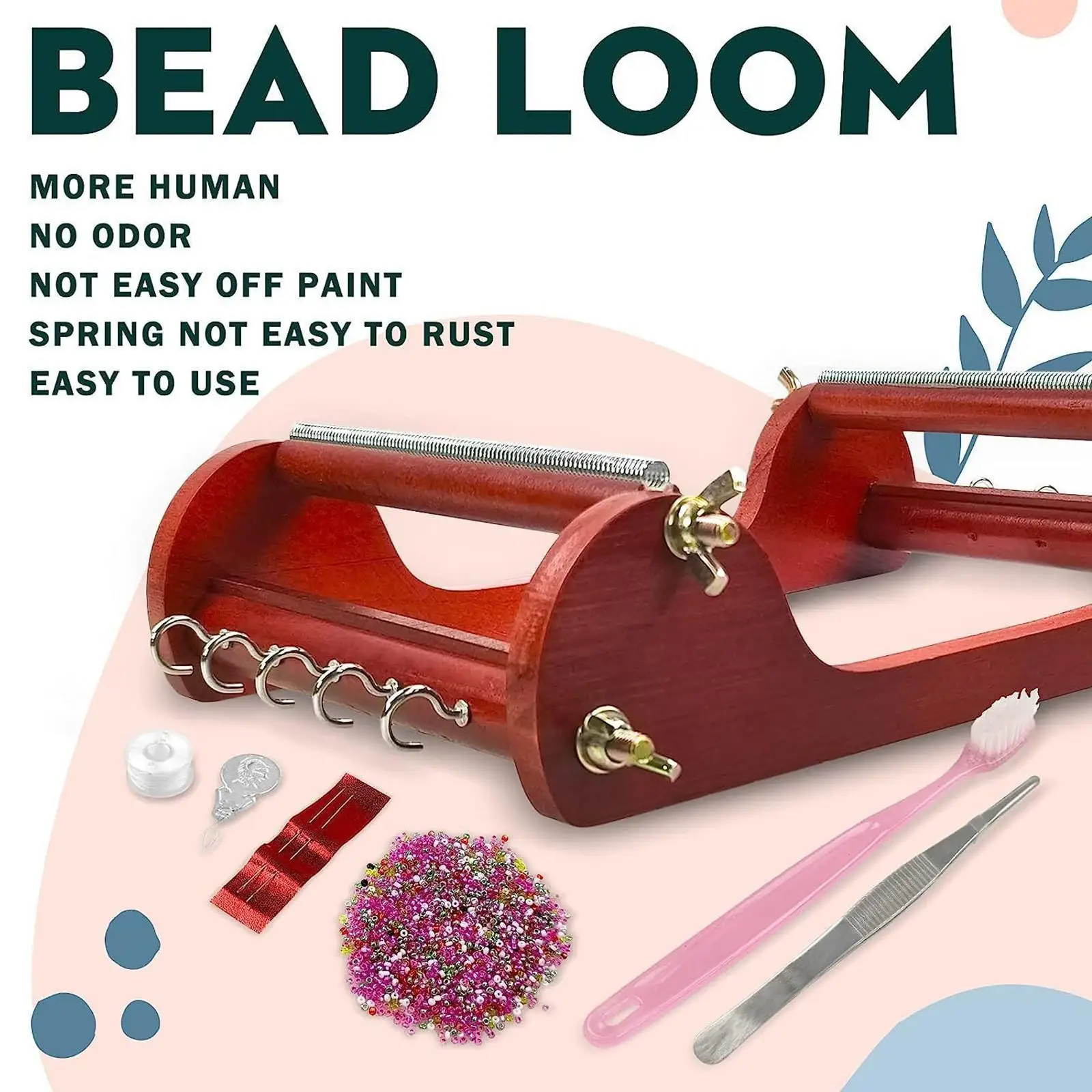 Wooden Bead Loom Kit with Threads Wood Bead Loom Set for DIY Belts Bracelets