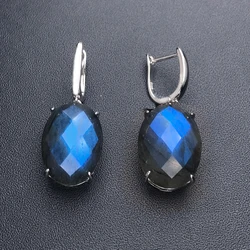 Trendy Natural Labradorite Earrings Sterling 925 Silver Gemstone 13*18mm Checkboard Cut for Women Birthday Party Gift