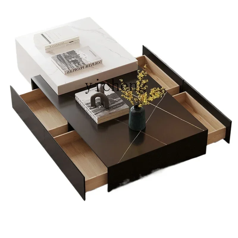 rock slab coffee table small apartment living room home modern simple light luxury minimalist rectangular combination marble