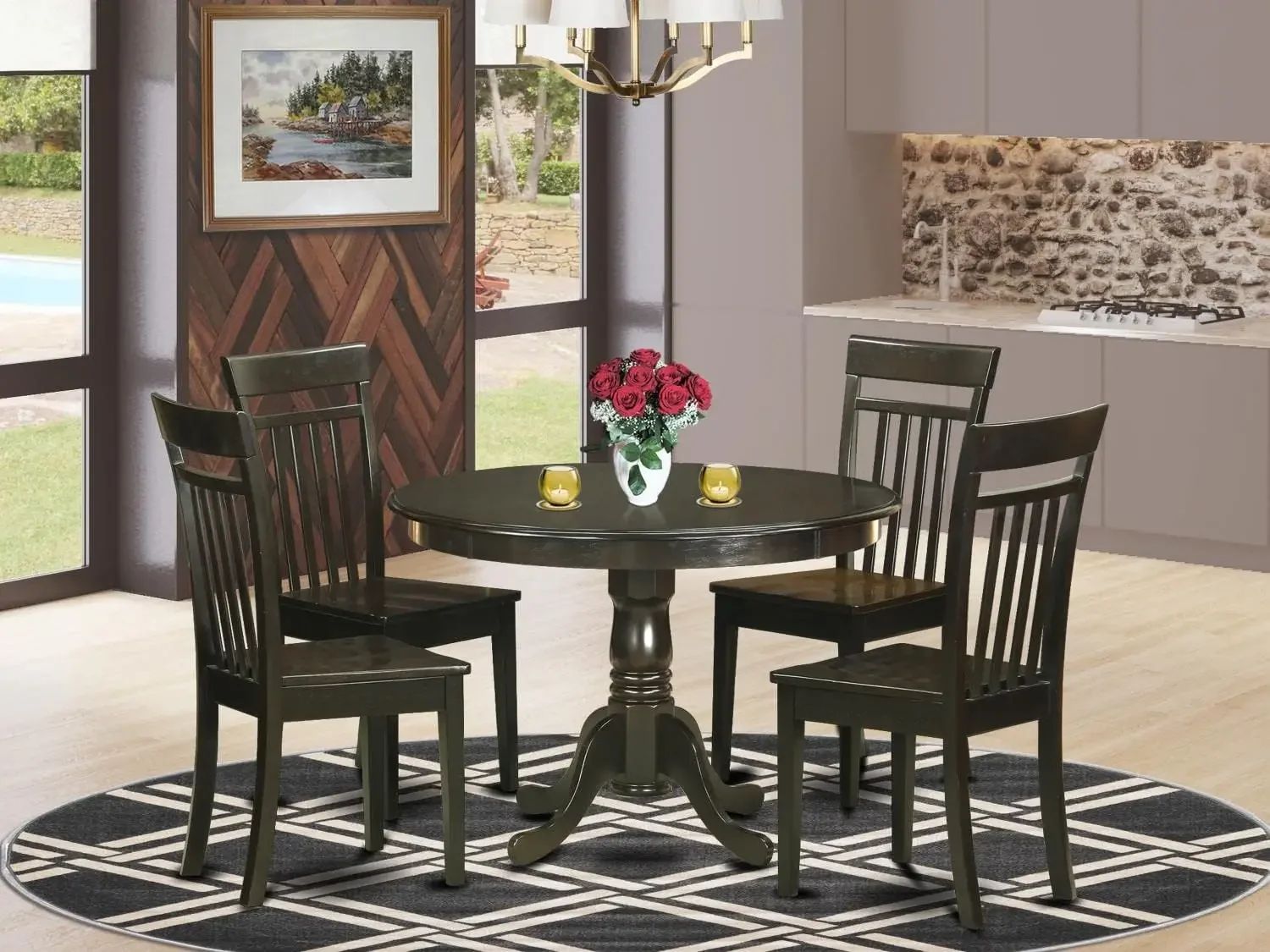 5 Piece Dining Room Table Set Includes a Round Kitchen Table with Pedestal and 4 Dining Chairs