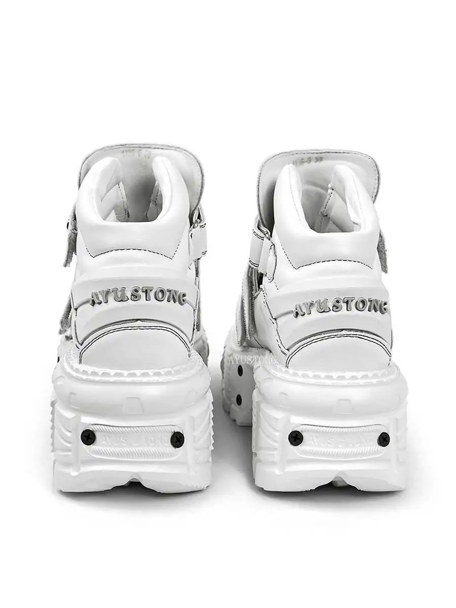 Spanish Rock Retro Punk Metal Muffin Leather Women Heightened Dark Platform Dad Casual Couple Men Shoes 8 Cm view 6