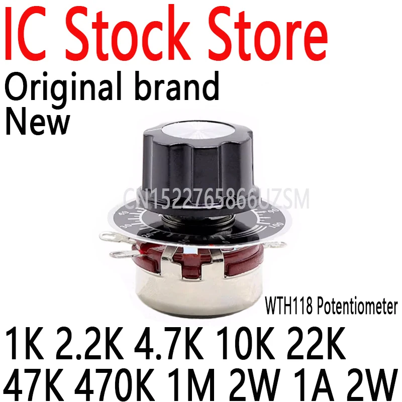 2 SET Potentiometer New Authentic Variable Resistor VR Resistance 100K Ohm WTH118 1K 2.2K 4.7K 10K 22K 47K 100K 470K 1M 2W 1A 2W