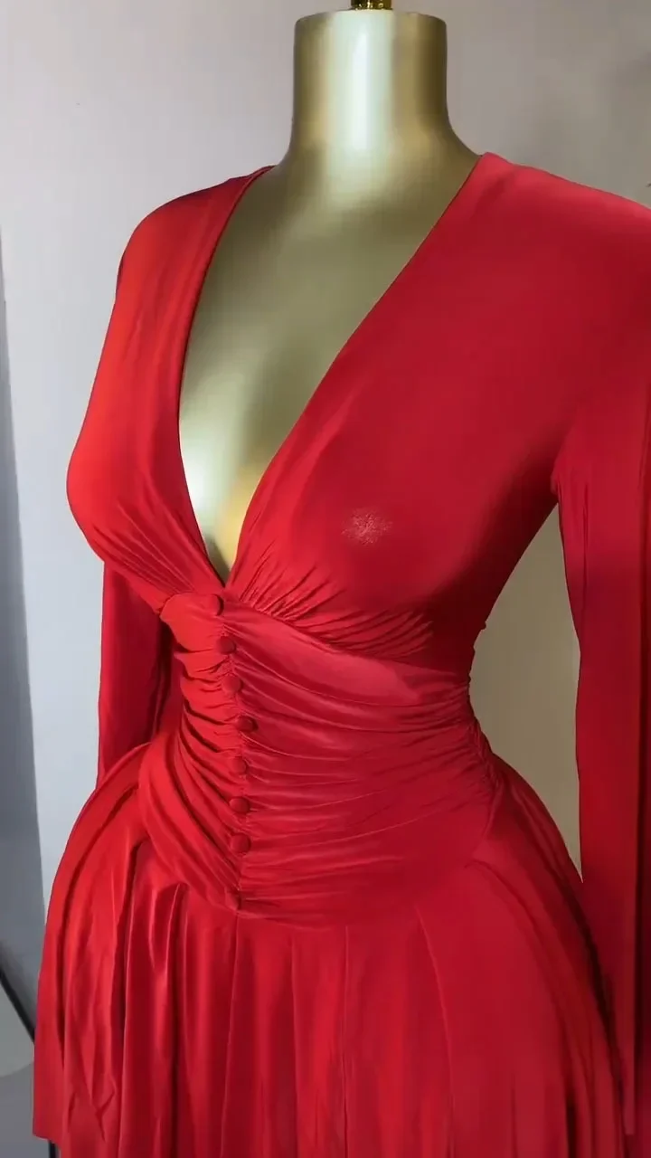 فساتين Dashiki الأفريقية للنساء صيفية مثيرة بأكمام طويلة ورقبة على شكل حرف V من البوليستر للحفلات المسائية فساتين أنقرة