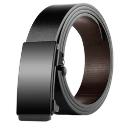 DINISITON Men Leather Belt Black Metal Toothless Automatic Buckle Business Casual PU Leather Men's Fashion High Quality Belt
