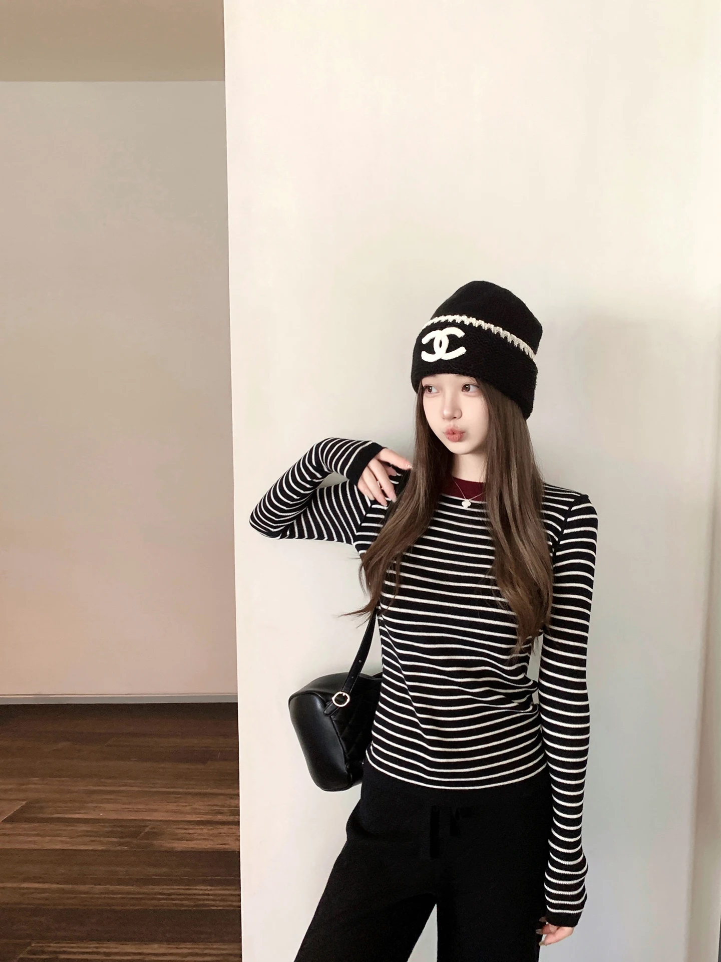 

Женский трикотажный топ в полоску Seoul High School с длинным рукавом, облегающий, базовый, повседневный, для осени и зимы