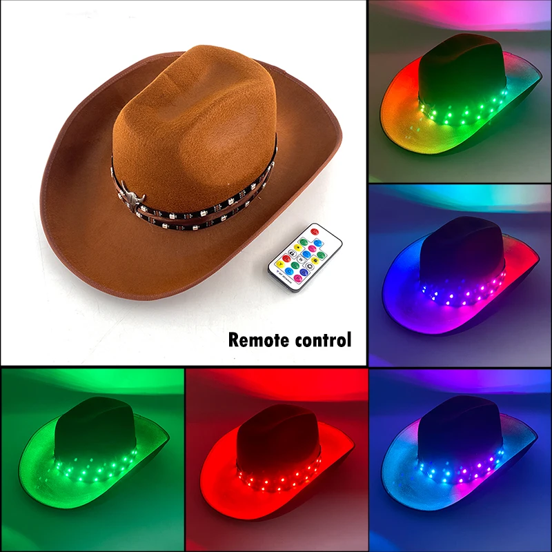 Sombrero de vaquero luminoso con Control remoto, gorra de vaquero con luz LED para hombre, sombrero para Bar y Club, disfraz de actuación en escenario, suministros para espectáculo de danza