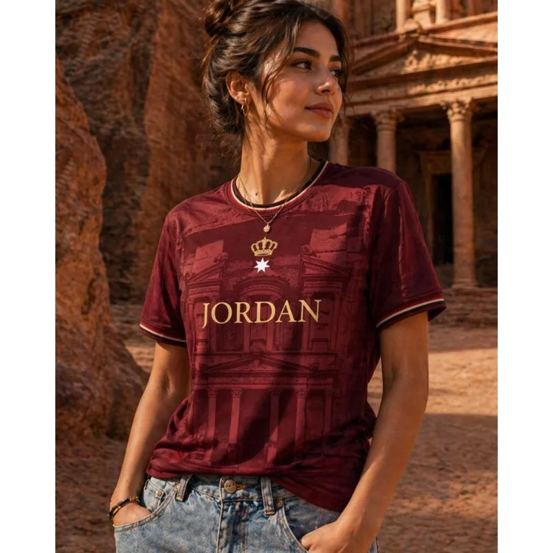 Camiseta de Fútbol de Jordania con Estampado de Edificios Antiguos de Petra para Mujer, de Verano, Talla Grande, de Secado Rápido y Transpirable, para Niños y Familia