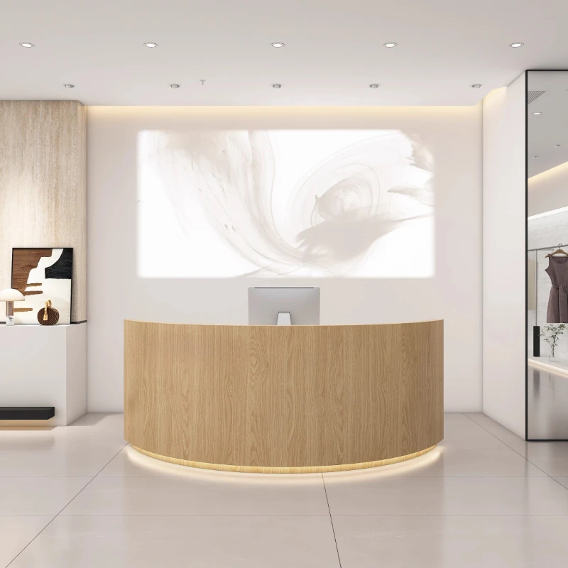 مكاتب استقبال منحنية بسيطة، تجميل تنفيذي، مكاتب استقبال صالون فريدة من نوعها، تصميم شركة Mostrador الأثاث العصري #5