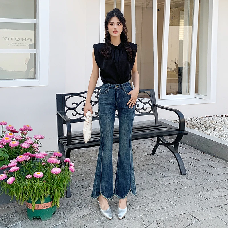 

Удобные женские прямые джинсы с высокой талией для отдыха, винтажные облегающие брюки Y2k, американские осенние брюки-клеш с низкой трубкой