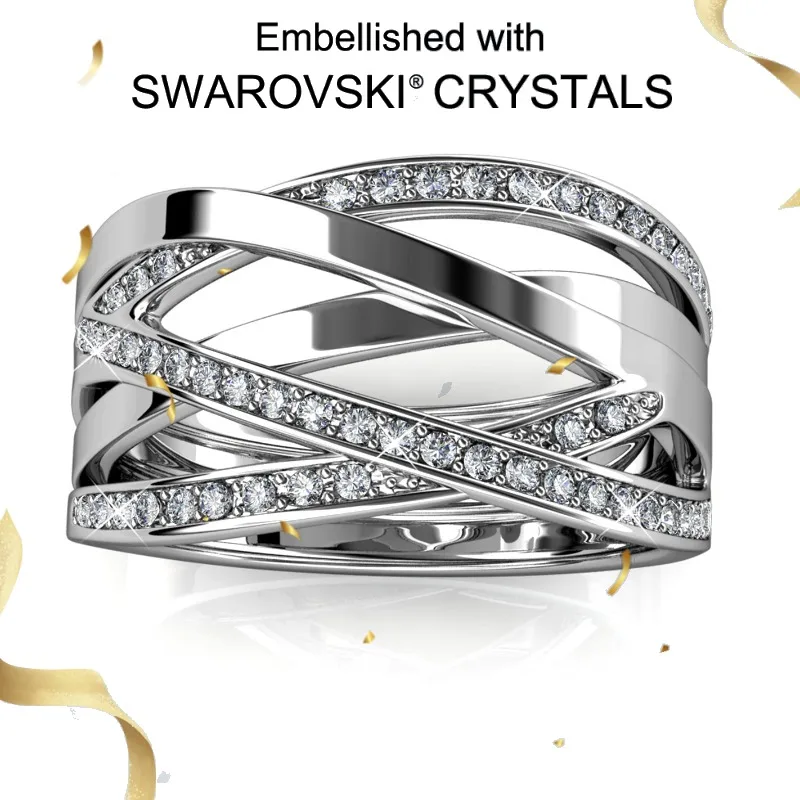 

Кольца Daisini с кристаллами Сваровски для женщин, стерлинговое серебро 925 пробы, обмотка, геометрическая обручальная линия, романтические украшения на день Святого Валентина