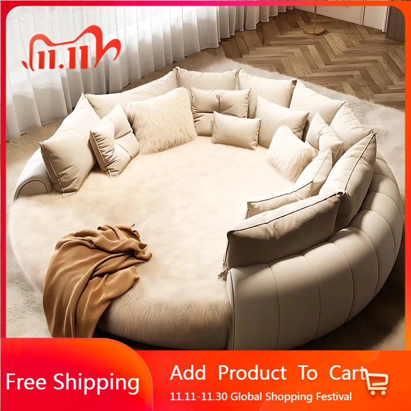 Tempat Tidur Bulat Ganda Krim Angin Perancis Pernikahan Modern Sederhana Tempat Tidur Tidak Biasa Estetika Tidur Unik Beliche Lounge Suite Furniture