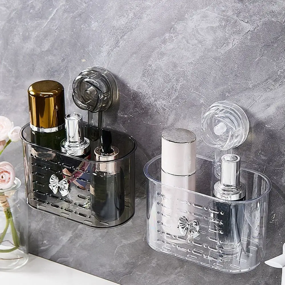 

Suction Cup Bathroom Storage Rack Space-saving Wall Mounted Scallion Ginger Garlic Storage Basket Multi-functional