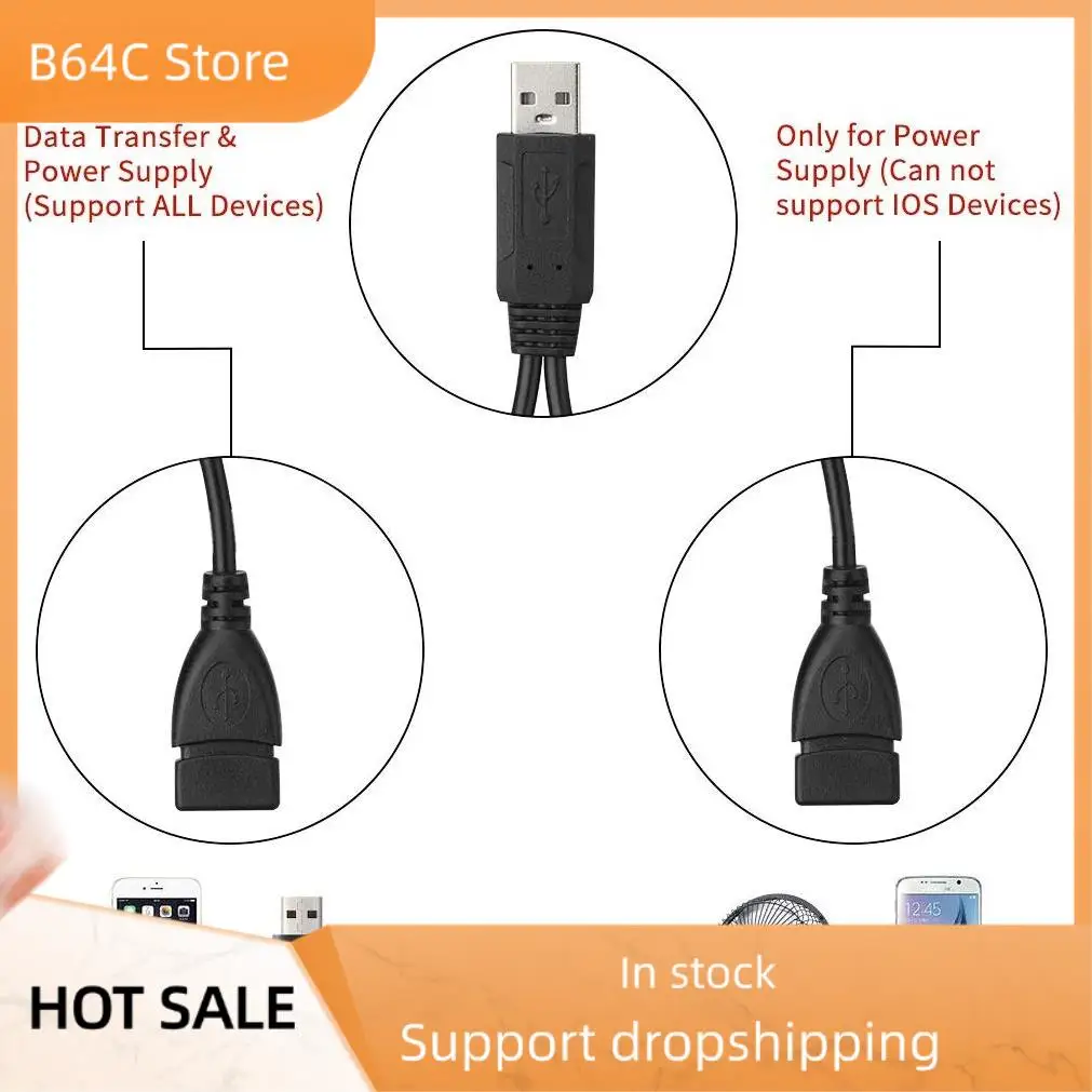 

B64C USB Splitter Cable, USB 2.0 A Male To Dual USB Female Jack Y Splitter Charger Cable