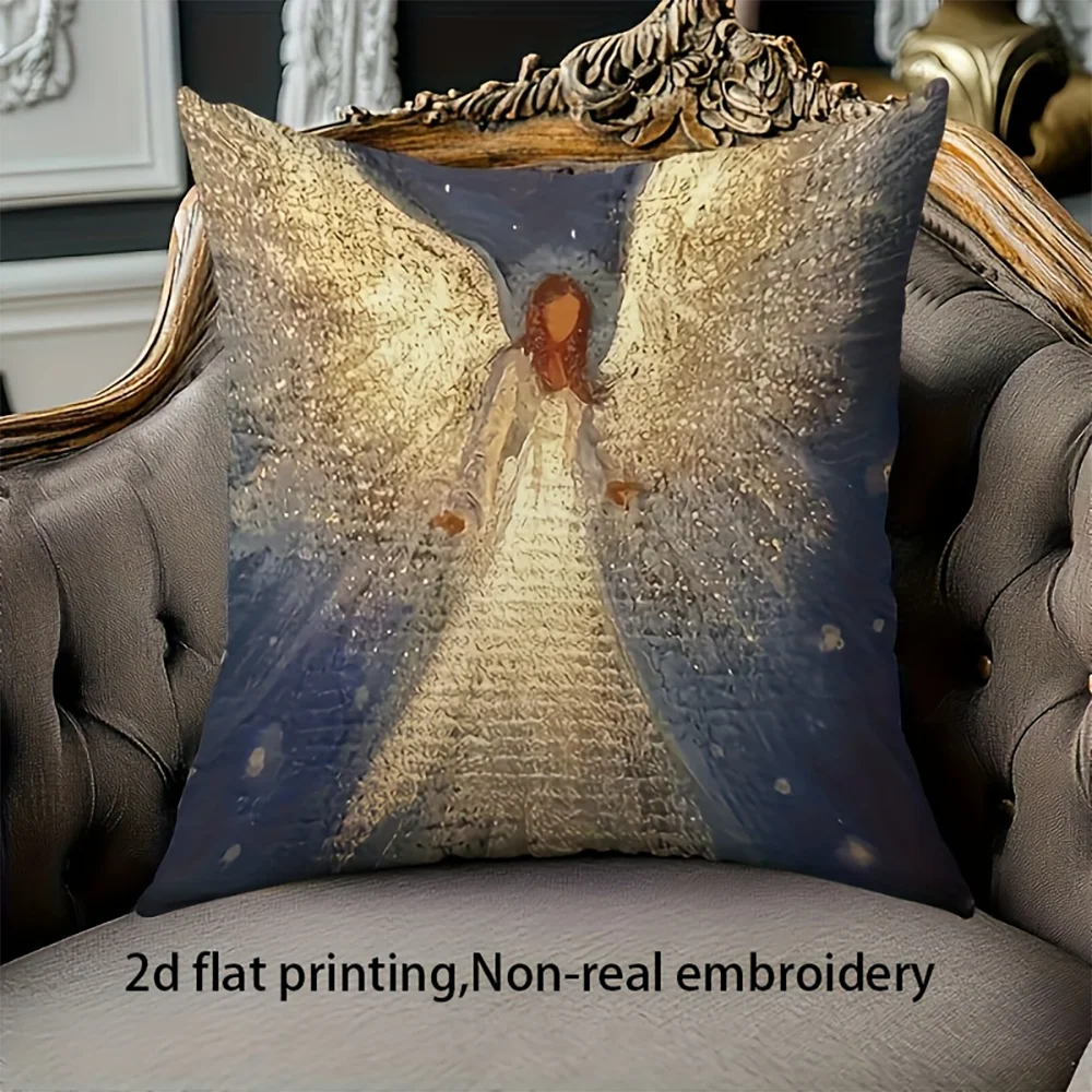1pc Vintage Starry Angel Print Throw Pillow Cover, Decorative Cushion Case for Living Room Bedroom Sofa